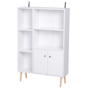 Homcom Biblioteca cu Picioare din Lemn din Pin Alb 80 x 23.5 x 118cm