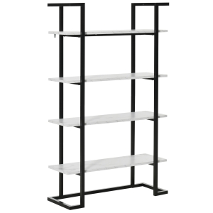 HOMCOM Estantería de 4 Niveles Librería de Almacenamiento con Estantes en Efecto de Mármol Moderno para Salón Oficina Cocina Dormitorio 92x35x152 cm Negro y Blanco