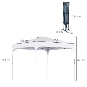 Outsunny Tenda Dobrável 2,5x2,5x2,68cm Tenda de Jardim com Proteção UV 50+ Altura Ajustável com 4 Bolsas de Areia e Bolsa de Transporte para Acampamento Festas Pátio Branco