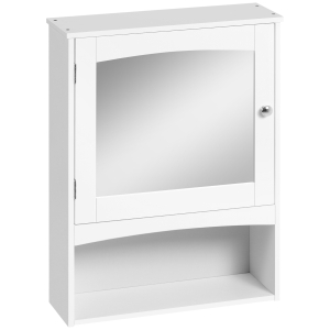 kleankin Armario de Baño con Espejo de Pared con 1 Puerta Estante Interior Ajustable y Compartimento Abierto Mueble Suspendido Multiusos para Cocina Salón 48x16x65 cm Blanco