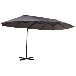 Outsunny Sombrilla Doble Parasol Grande Inclinable para Jardín PatioTerraza Playa con Manivela Abrir y Cerrar Fácilmente Gris y Negro 270x440x250cm