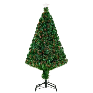 HOMCOM Árbol de Navidad 120cm Artificial Árboles de Abeto con Soporte Fibra Óptica Brillante LED Multicolor Ignífugo