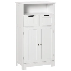 Kleankin Bathroom Storage Cabinet, Slim Freestanding Unit with 2 Drawers & Adjustable Shelf, White