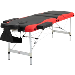 HOMCOM Camilla de Masaje Plegable y Portátil 215x60x61-84cm Mesa Ajustable en Altura con Reposacabezas y Apoyabrazos para Tatuaje Fisioterapia Negro y Rojo