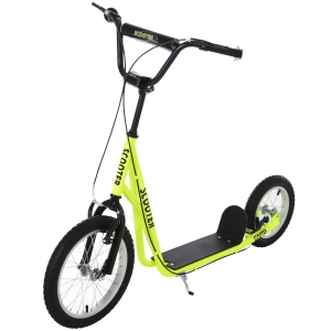 HOMCOM Scooter Patinete para Niños Mayores de 5 Años con 2 Neumáticos de Caucho Inflable con Doble Freno Manillar 135x58x88-94cm Amarillo