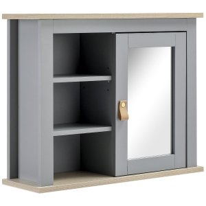kleankin Armario de Baño con Espejo Armario Auxiliar de Pared con 1 Puerta y Estantes Ajustables Espacio de Almacenaje para Cocina Recibidor 60x19x49 cm Gris