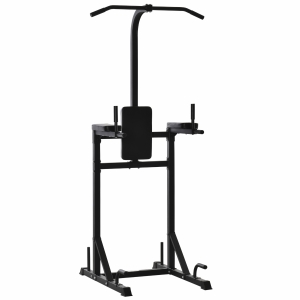 HOMCOM Estación de Fondos Power Tower Torre Multifuncional con Barra de Dominadas Acero para Fitness Entrenamiento en Gimnasio Casa Carga Máx. 120 kg 110x97x227 cm Negro