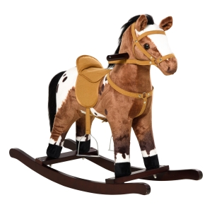 HOMCOM Caballito Balancín de Peluche con Silla y Sonido Juguete para Niños +36 Meses Juguete de Mecedora 71x28x60cm