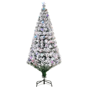 HOMCOM Árbol de Navidad 180cm Artificial Árbol Pino Natural de Blanco Nevado con Soporte de Metal Luces LED 230 Ramas