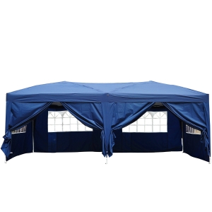 Outsunny Carpa 6x3 m Plegable en Acordeon 4 Paneles laterales 2 Cortinas +Bolsa Transporte Azul