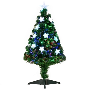 HOMCOM Árbol de Navidad 90cm Artificial Árbol de Pino Decoración Navideña con 12 LED de 3 Colores 90 Ramas Verde PVC