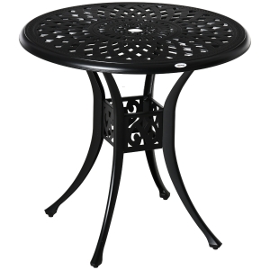 Outsunny 78cm Antique Round Garden Dining Table with Parasol Hole Cast Aluminium