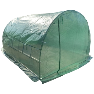 Outsunny Walk-in Tunnel Greenhouse w/ PE Cover, Zipper Door & Roll Up Window, Green