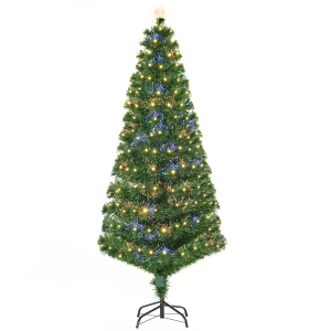 HOMCOM Árbol de Navidad grande 180cm de fibra óptica Artificial Árbol con Soporte Metálico Luces LED Multicolores