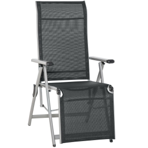 Outsunny Tumbona Plegable de Jardín Sillón Ajustable en 10 Posiciones con Respaldo Alto y Reposapiés Transpirable Carga Máx. 150 kg 78x58x110 cm Negro