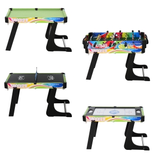 HOMCOM Mesa Multijuegos Mesa de Juegos Diseño 4 en 1 Futbolín Aire Hockey Billar Ping-pong Sobremesa Accesorios Incluidos Diversión 86,5x43,5x64 cm