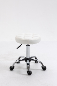 HOMCOM Banco Giratório com Rodas Altura Ajustável entre 48-63cm Banco de Trabalho Estofado em Couro PU para Salão Dentista Diâmetro Ø35,5cm Branco