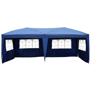 Outsunny Carpa Pabellón 6x3 metros Cenador con Ventanas y 3 Paredes laterales de Acero y Tela 210D Oxford Azul