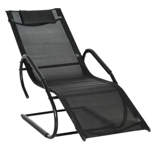 Outsunny Tumbona de Jardín Ergonómica con Reposacabezas Reposapiés y Reposabrazos Sillón Hamaca Tapizado en Tela Texteline Transpirable para Terraza Patio 59,5x160x83 cm Negro