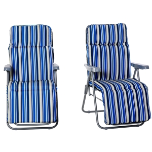 Outsunny zestaw 2 leżaków z poduszkami składany leżak 5 poziomów regulowane oparcie leżak ogrodowy zestaw mebli ogrodowych stal poliester kolor niebieski 60 x 75 x 65-102 cm