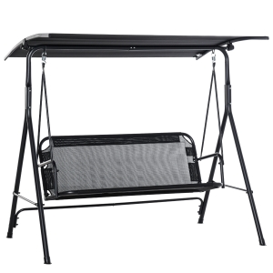Outsunny Columpio de Jardín de 2 Plazas Silla Balancín con Parasol Techo Ajustable en Ángulo Terraza Balcón Exterior Carga 200 kg 172x110x155 cm Negro