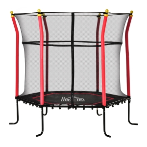 HOMCOM 5.3FT / 64 Inch Kids Trampoline Mini Indoor/Outdoor Bouncer Jumper with Enclosure Net Elastic Thick Padded Pole Gift for Child Toddler Age 3-10 Years Old Red