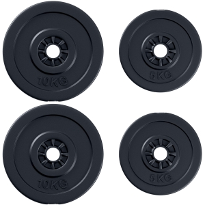 HOMCOM Juego de 4 Discos de Pesas de 5 kg y 10 kg con Orificio de Ø25 mm para Entrenamiento de Fuerza Levantamiento de Pesas Negro