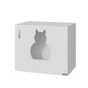 PawHut Casa para Gatos de Madera Mueble Arenero para Gatos con Puerta con Bisagras y Orificio de Entrada en Forma de Gato Cueva de Gato 60x41x51 cm Blanco