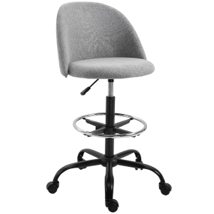 Vinsetto Arbeitsstuhl, Bürostuhl, Zeichenstuhl, Stuhl mit Rollen, Ergonomisches Design, höhenverstellbar, Polyester, Schaumstoff, Nylon, Kunststoff, 51 x 51 x 105-125 cm