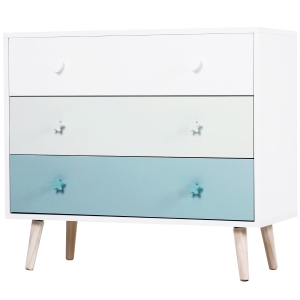 HOMCOM Kinderzimmer Schrank mit 3 Schubladen, Kinderschrank, Kommode, Aufbewahrung, Kiefernholz, MDF, Blau, 90 x 42 x 80 cm