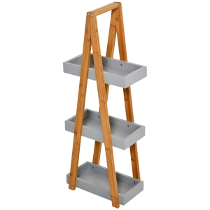 kleankin Badregal, 3 Ebenen Treppenregal, Leiterregal, Badezimmer, Bambus, Grau, 30 x 18 x 81 cm
