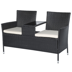 Outsunny® Poly Rattan Lounge Gartenbank rattan mit Tisch Gartensofa Sitzbank 2-Sitzer Stahl Schwarz