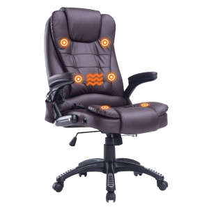 HOMCOM Massagesessel Bürosessel Bürostuhl Chefsessel Gamingsessel 6 Punkt Vibrations Massage mit Wärmefunktion drehbar (Braun)
