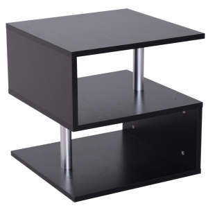 HOMCOM Beistelltisch Couchtisch Wohnzimmertisch Sofatisch S-Form 3 x Fach Spanplatte Stahl Schwarz 48 x 48 x 48 cm