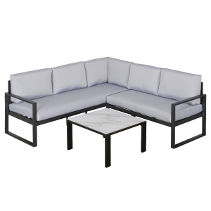 Outsunny® 3-tlg. Gartengarnitur Alu Gartenset Sitzgruppe mit Couchtisch Kissen Grau