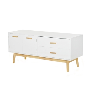 HOMCOM Fernsehtisch Fernsehschrank TV Lowboard Moderne MDF-Platte Gummiholzbeine Stauraum Wohnzimmer Büro für Fernseher bis zu 55 Zoll 115 x 40 x 51 cm Weiß