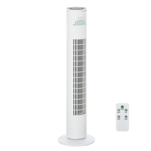 HOMCOM Turmventilator mit Fernsteuerung 70° Oszillierender Standventilator 77cm Säulenventilator 45 W 3 Modi & 3 Geschwindigkeiten ABS-Kunststoff Weiß