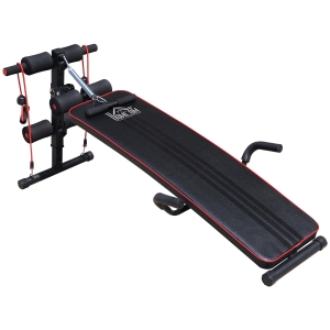 HOMCOM Sit Up Bank Bauchtrainer Trainingsbank Fitnessbank verstellbar gepolstert inkl. Widerstandsbänder Stahl + PVC Schwarz + Rot 137,5 x 55,5 x 50-68 cm 120 kg Belastbarkeit