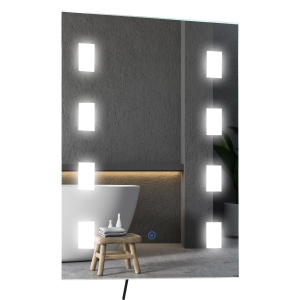 kleankin Lichtspiegel LED Spiegel Anti-Beschlag Badspiegel Badezimmerspiegel Wandspiegel mit Berührungsschalter Silber 70 x 50 x 4 cm