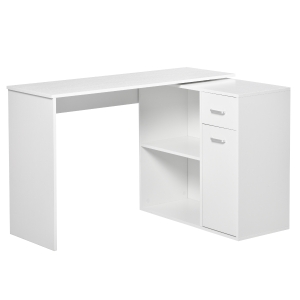 HOMCOM Eckschreibtisch mit Regal und Schublade L-Form drehbar platzsparend Spanplatte Weiß 117x 82x74 cm