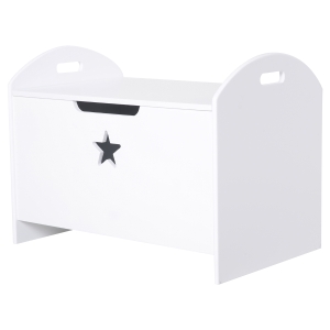 HOMCOM Spielzeugkiste Kinder Aufbewahrungsbox Sitztruhe Sicherheitsscharnier Weiß MDF 62 x 40 x 46,5 cm
