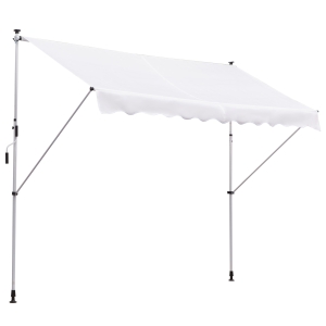 Outsunny Toldo Manual Retráctil para Exterior 300x150x170-280 cm Toldo Enrollable Altura Ajustable con Manivela Protección Solar para Terraza Balcón Jardín Blanco