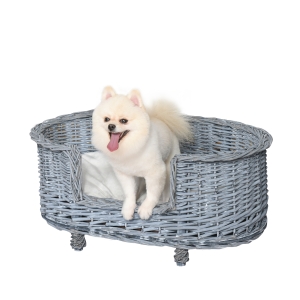 PawHut Hundesofa Haustiersofa Hundebett Katzensofa Weichem Bezug Katzensofa Weide Plüsch Grau 71 x 40 x 31 cm
