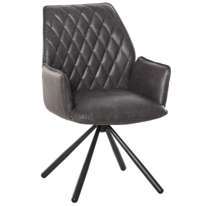 HOMCOM Esszimmerstuhl Polsterstuhl Wohnzimmerstuhl Sessel 360° drehbar Küchenstuhl Armlehnstuhl mit Rückenlehne Kunstleder Stahlbeine Grau 57 x 61 x 86,5 cm