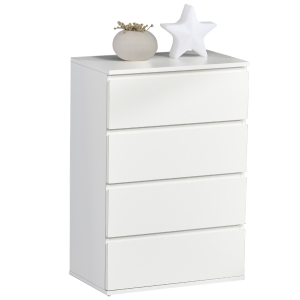 HOMCOM Schubladenschrank Büroschrank mit 4 Schubladen, abnehmbar, Grifflose, kugelgelagerte Führungen mit kippsicheren Zuglaschen, weiß, E1 Spanplatte, 55x33x80 cm