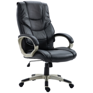 HOMCOM Bürosessel Chefsessel mit Wippfunktion Bürostuhl Drehstuhl Stuhl Schreibtischstuhl Sessel Büro Schwarz Kunsterleder Metall 70 x 58 x 114–124 cm