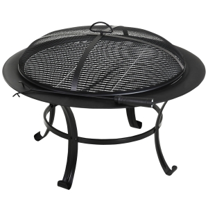 Outsunny Feuerschale Feuerkorb Feuerstelle mit Funkenschutz Grillrost Garten Schwarz Ø76xH55cm