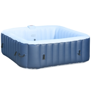 Outsunny Whirlpool für 2-4 Personen Heizung Bubble Spa 910L Inkl. Abdeckung In- & Outdoor Weiß+Blau 185 x 185 x 65 cm