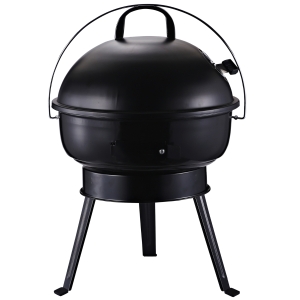 Outsunny Kugelgrill Holzkohlegril Windschutz Dreibeinfuß Camping Picknick tragbar Metall Schwarz Ø36,5 x 54 cm
