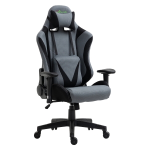 Vinsetto Gaming Stuhl Ergonomischer Bürostuhl Computerstuhl Drehstuhl mit Kissen und Rückenlehne verstellbar Schaumstoff Spandex-Gewebe Schwarz+Dunkelgrau 70 x 75 x 124-132 cm